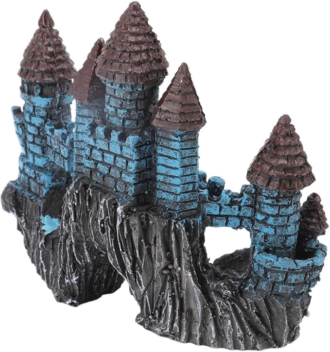 5.5 Inch Blue Resin Castle Fish Tank Ornament Vintage Simulation House Cave Hideouts Aquarium Fish Tank Decoration