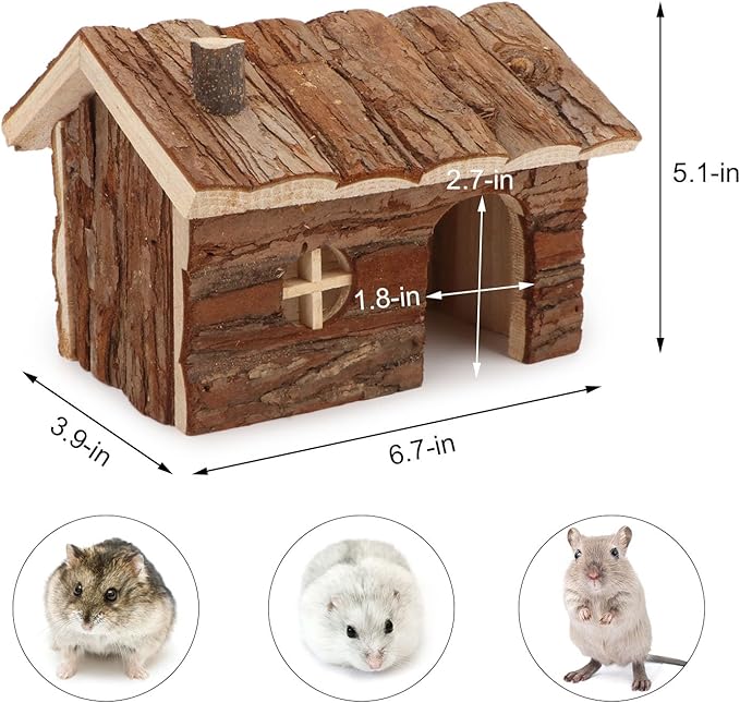 Wontee Hamster Wood House Hamster Hideout Hut for Dwarf Hamsters Mice Small Gerbils (Medium)