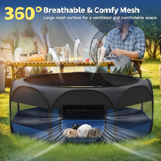 VavoPaw Small Animal Playpen, Chicken Brooder Box with Cover Top, Portable Outdoor Exercise Pet Cage Tent, Waterproof Breathable Pet playpen Indoor for Chick Ktiien Bunny Hamster Guinea Pig,Black+Blue