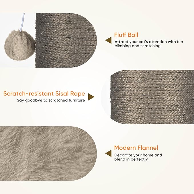 PAWSCRAT Cat Scratching Post 32 Inch High, 5.5 Inch Large Diameter Natural Sisal Cat Scratch Post, Scratch-Resistant and Durable Tall Cat Scratcher for Indoor Cats, Protect Your Furniture, Gery