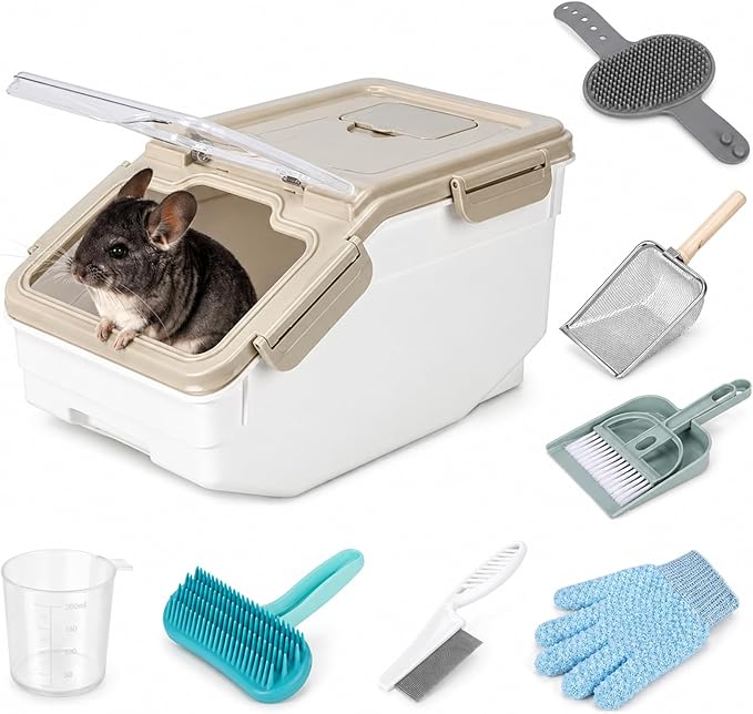Extra Large Chinchilla Sand Bath Container Kit, Plastic Chinchilla Dust Bath House with Wash and Care Accessories, Dust Bathtub for Chinchillas Hamster Hedgehog Guinea Pig and Other Small Animals
