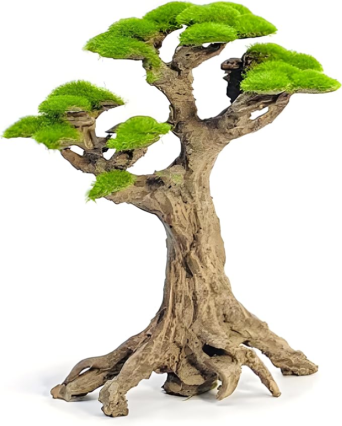 Novelsite Fish Tank Decor- Small Bonsai Trees with Faux Moss- Aquarium Decoration Aqua scaping- Made of Sandstone, Goldfish Betta Fish Tank Decorations