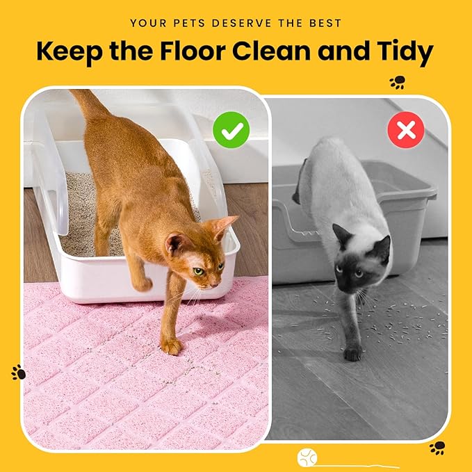 Conlun Cat Litter Mat Litter Trapping Mat, 35" x 23" Premium Durable PVC Grid Mesh with Scatter Control, Non-slip, Less Waste Cat Litter Box Mat, Pink