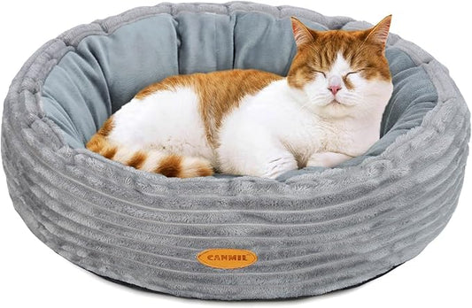 CANMIL Cat Bed, Cat Bed for Indoor Cats, 20’’ Donut Cat Bed for Cats and Small Dogs, Washable Round Pet Bed, Indoor Use