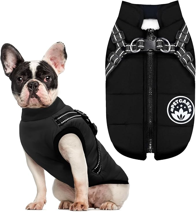 PETCARE Winter Dog Coat with Harness Built in Waterproof Dog Jackets Warm Pet Fleece Vest Windproof Snow Jacket Snowsuit Reflective Dogs Cold Weather Coats for Puppy Small Medium Large Dogs Cats