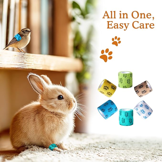 Self-Adhesive Vet Bandage Wrap, First Aid Medical Tape for Wrists Ankles Fingers, Great for Sports & Daily Activities, Individually Wrapped, 2 Inch, 6 Rolls, Azure Tides
