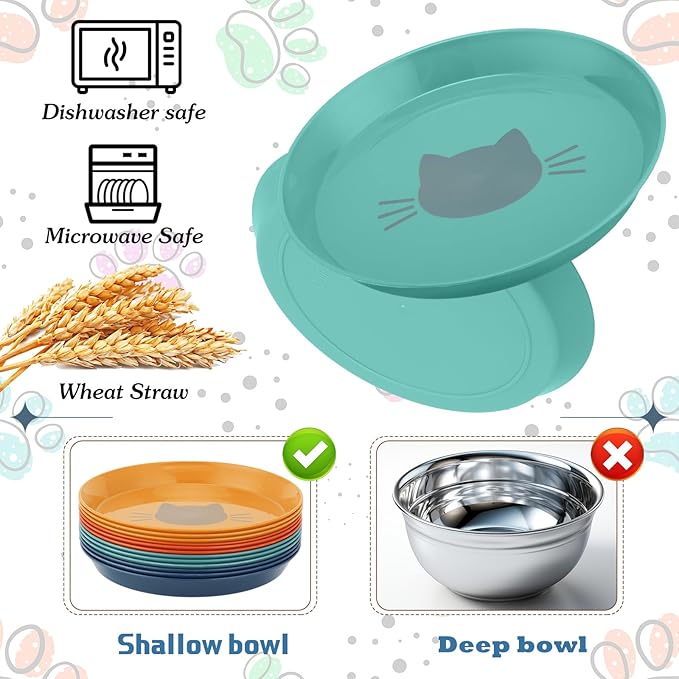 Gerrii 12 Pieces Beard Fatigue Relief Cat Bowl 6 Inch Round Shallow Cat Food Dish Wet Feeding Bowls Wide and Small Pet Dish for Kittens and Short Legged Kitten, Wheat Straw(Vintage Colors,Cute)