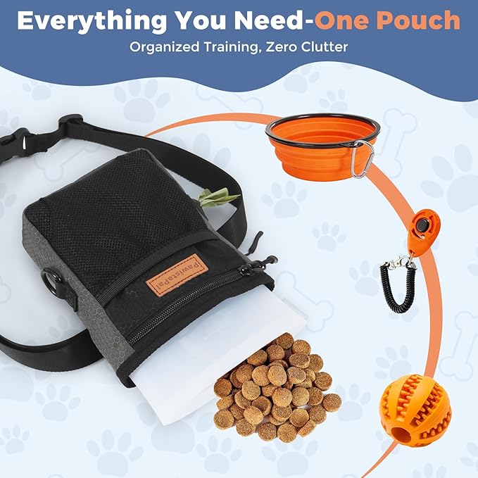 Dog Treat Pouch for Pet Training, One-Hand Magnetic Closure, Hands-Free Treat Bag with Silicone Liner, No Mess No Smell
