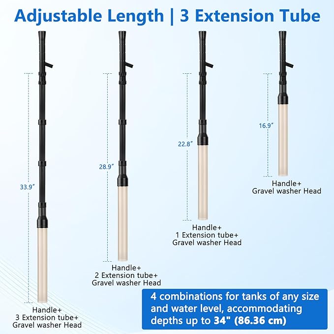 AQQA Gravel Vacuum for Aquarium Siphon - Adjustable Flow Fish Tank Cleaner with Handle, Manual Siphon Pump Water Changer Sand Rock Suction Cleaner, Upgraded Hard Hose with Threaded Connection (L)