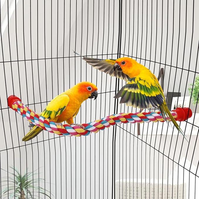 Birds Rope Perch Bungee Perch Adjustable Parrot Cage Stand Chewing Swing Toy Climbing Ropes for Small Medium Parrot Spiral Rope Cage Accessories
