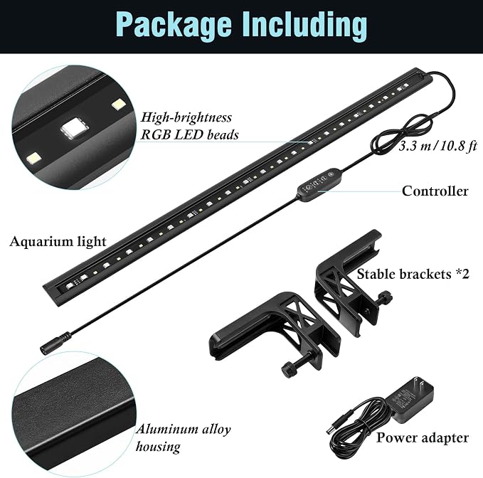 HITOP 19in Slim&Adjustable Aquarium LED Light Achieves Crystal Tank | Full Spectrum with Day/Night Mode & Timer, 10-Level Brightness, Adjustable Lighting for Planted Tank & Freshwater Tank