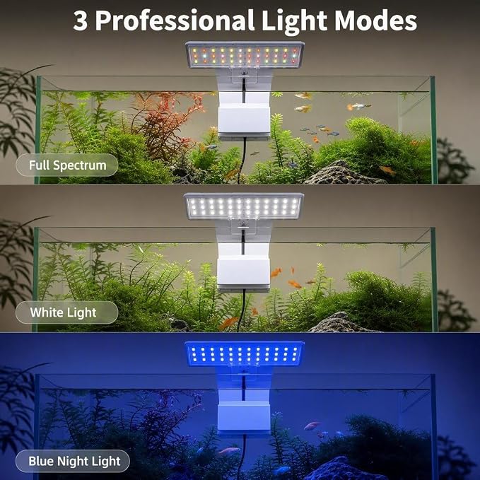 7W Nano Aquarium Light Clip-On Fish Tank Light with Timer & 9-Level Dimming&3 Colors for 1-5 Gallon Tanks, USB LED Full Spectrum Light (Adapter Not Included)