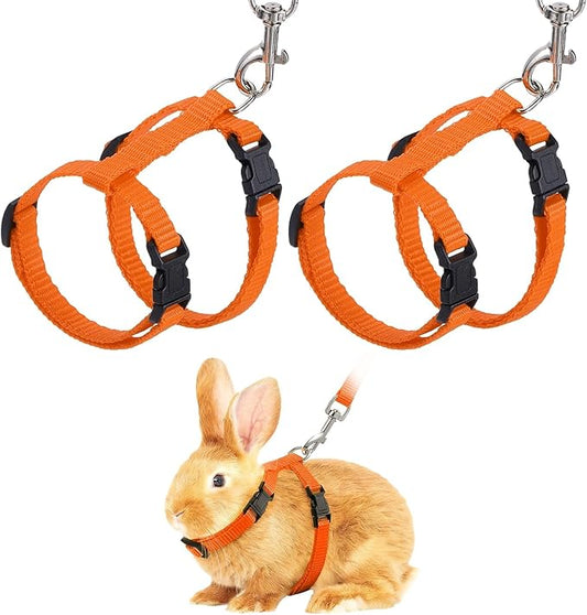 Rabbit Harness and Leash, Escape Proof Bunny Cat Leash Small Animal Harness Soft Adjustable Buckle(2Pcs, Orange) for Bunny Kitten Cats Puppies Walking Hiking Training