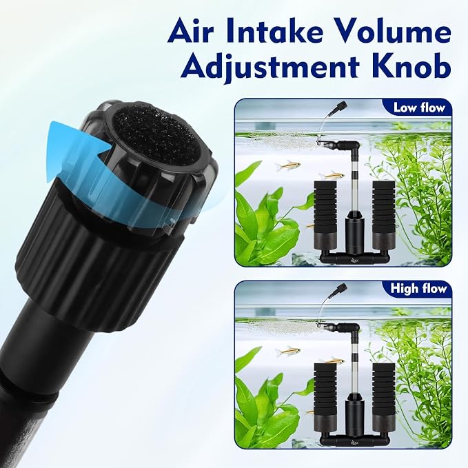 AQQA Electric Sponge Filter for Aquarium, Quiet USB Powered Sponge Filter | for 15-55 Gal Fish Tank with Bio Ceramic Media, Shrimp Fry Safe Breeding Filter, Adjustable 360° Outflow, Submersible Filter