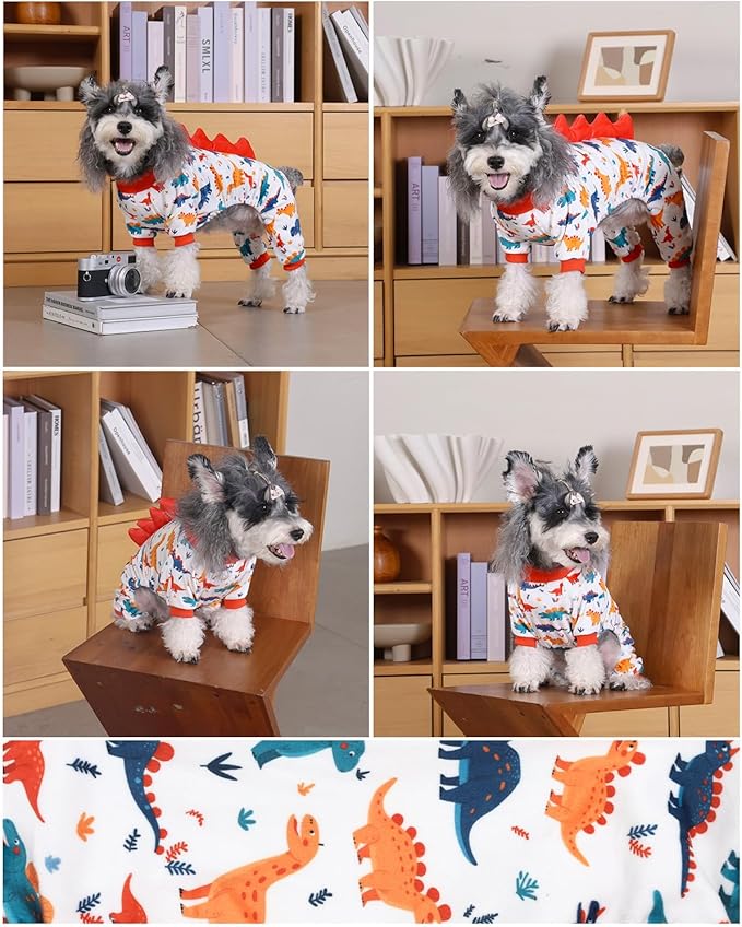 CuteBone Dinosaur Costume Dog Pajamas, Stretchy Spandex Crystal Velvet Sleepwear Coat for Small Dogs, Soft & Warm Pet Outfit Clothes for Cold Weather, Cozy Pullover Design COSP02S