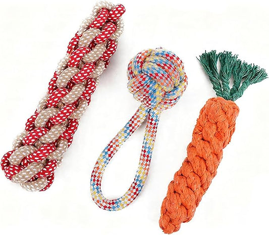 3PCS Natural Cotton Rope Toys for Small Dogs and Puppies, Dog Dental Care Chew Toys for Teething, Anxiety Relief, Helps Clean Teeth & Prevent Furniture Destruction(Corn cob Set)