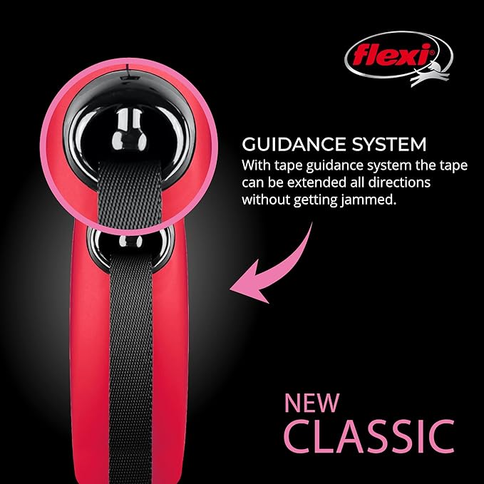 FLEXI New Classic Tape Retractable Dog Leash for Large Dogs Upto 110 lbs. – 16 ft., Red | Tangle Free Pet Walking Leash with One-Handed Brake, Pause, Lock|German Quality Product