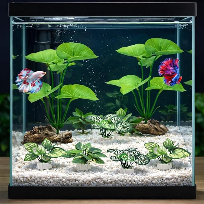 10 Pack Silk Aquarium Plants Fish Tank Decorations - Soft Fin-Safe Fish Tank Plants Large Aquarium Decor for 5-40 Gallon Betta, Goldfish & Reptiles Tanks Accessories