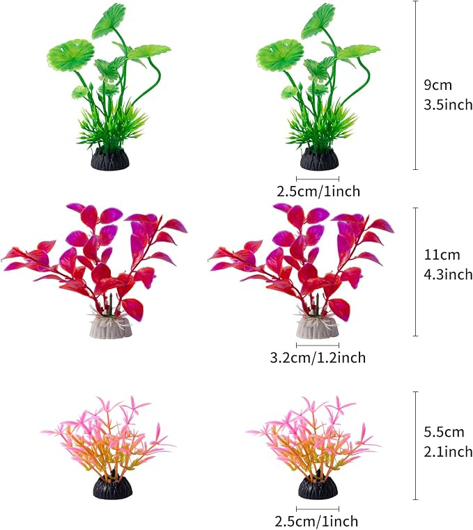 25 Pack Artificial Aquarium Plants, Plastic Small Fish Tank Plants | Small Size 4 inch Approximate Height Fish Tank Decorations Home Décor Plastic Red
