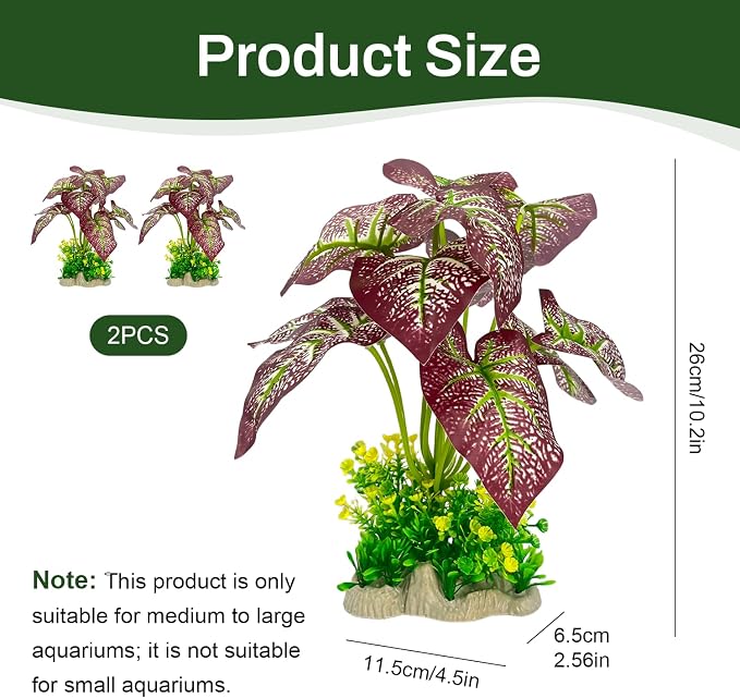 Silk Aquarium Plants 2-Pack 10.2in Tall for Medium to Large Tanks | Soft non-toxic silk, safe for bettas & goldfish, weighted base, no maintenance, bendable stems