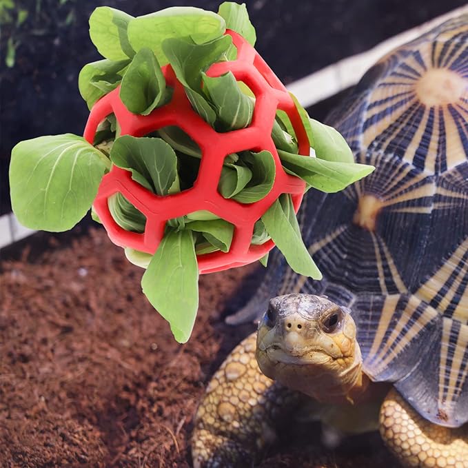 Tirifer Tortoise Treat Ball Toy Hay Feeder Ball Hanging Feeding Grass Ball Fruit Vegetable Feeder Holder Foraging Toy for Small Animals Pet Tortoise Turtle