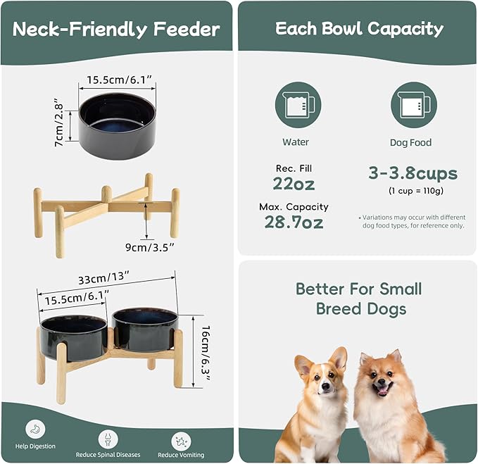 Havniva Ceramic 6.1inch Raised Dog Bowl with Stand for Small and Medium Breed Dog Dish Pet Food and Water Bowl (Double Bowl with Stand - Starry Sky, 28oz)