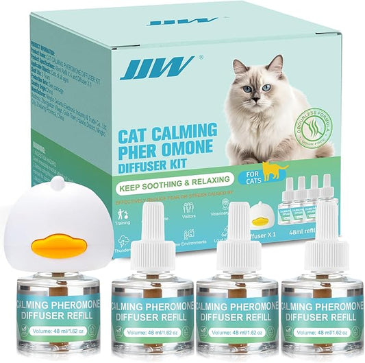 Cat Calming Pheromone Diffuser 4 in 1 Kit Cat Relaxing Pheromone Diffuser Relieve Anxiety Reduce Fighting Spraying and Scratching 48ml Refill