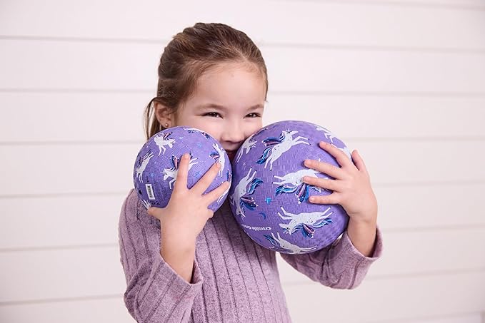 Crocodile Creek Playground Ball - Durable Rubber Ball for Kids Ages 3 and Up - Bouncy Inflatable Ball for Kickball, Indoor Games, and Outdoor Sports - PVC-Free - Purple Unicorn - 7-inch Diameter