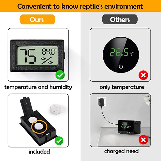 4 PCS Rectangle Reptile Thermometer and Humidity Gauge for Bearded Dragon Accessories, Reptile Tank Accessories for Jumping Spider, Leopard Gecko, Hermit Crab, Gecko, Ball Python, Lizard