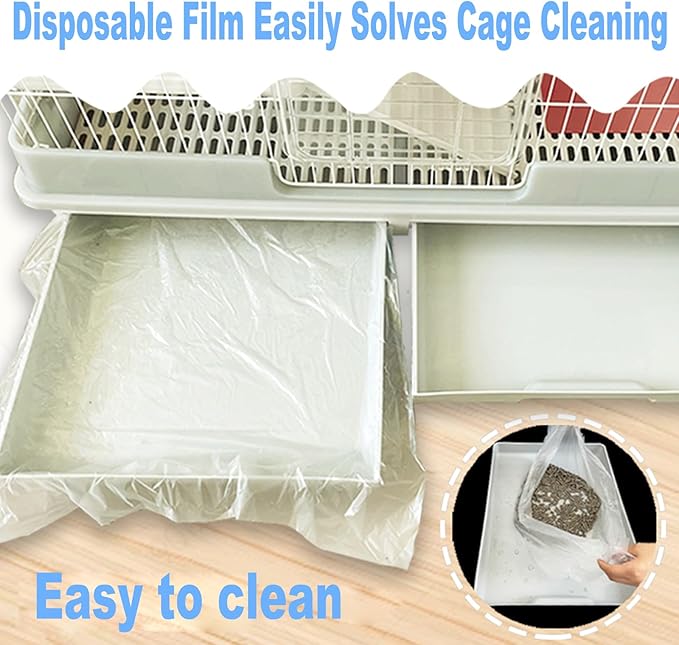 50 Pcs Disposable Rabbit Cage Liner, 35'' X 27'' Large Bunny Cage Tray Liners Clear Plastic Guinea Pig Toilet Film for Bunnies Ferrets Chinchillas Birds Small Animal - Leak Proof & No Mess