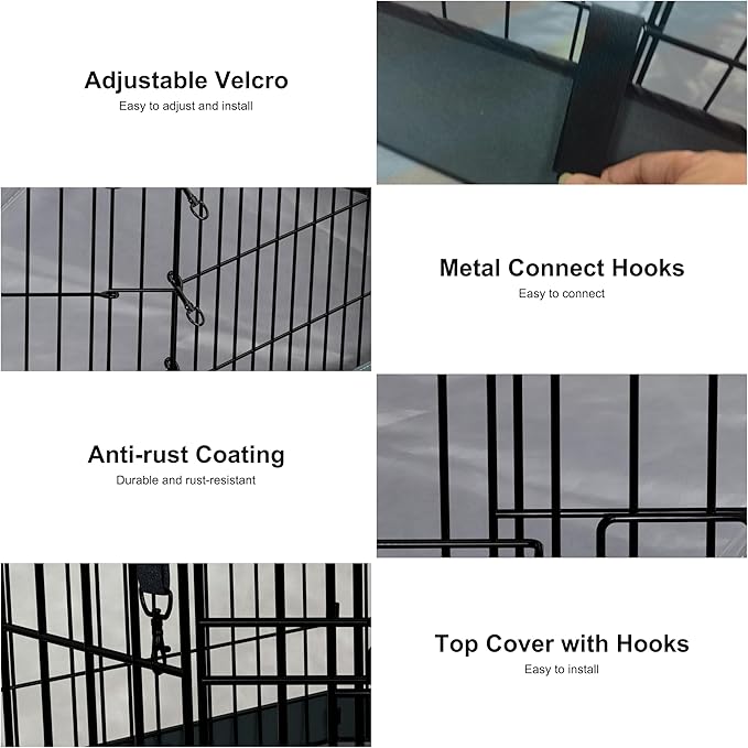Dog Playpen with Top Cover and Bottom Pad - Foldable Metal Puppy Play Pen,24x30in 8 Panels Dog Playpen with Door for Indoor Outdoor,Heavy-Duty Pet Exercise Fence for Small Medium Animals