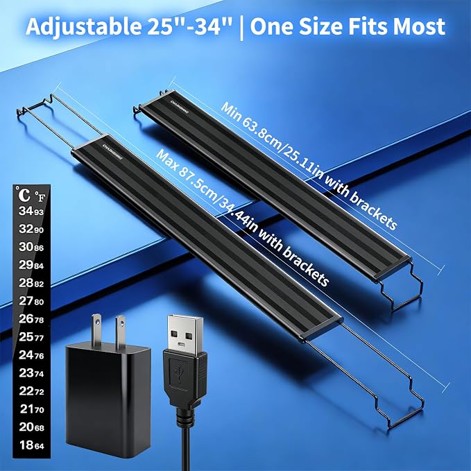 Aquarium Lights for Fish Tank 20 gallon, 24-30in Aquarium Plant Light USB Full Spectrum Fish Tank LED with Timer 6/8/12H ,Memory Function,Adjustable Brightness (Plug and Temp Strip Included)
