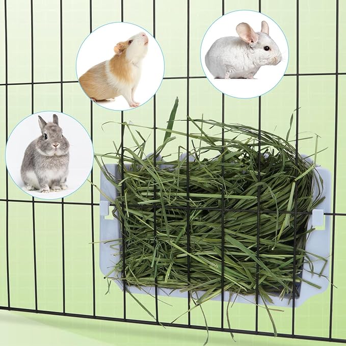 Hypeety Rabbit Hay Feeder - Automatic Plastic Cage Accessory for Guinea Pigs, Chinchillas, and Small Animals (Blue)