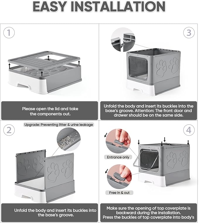 Medario Cat Litter Box with X-Large Litter Mat and Scoop, Large Covered Litter Box with Lid, Enclosed Kitty Box,Front Top Entry Exit, Odor Control Easy to Clean (Upgrade Dark Grey)