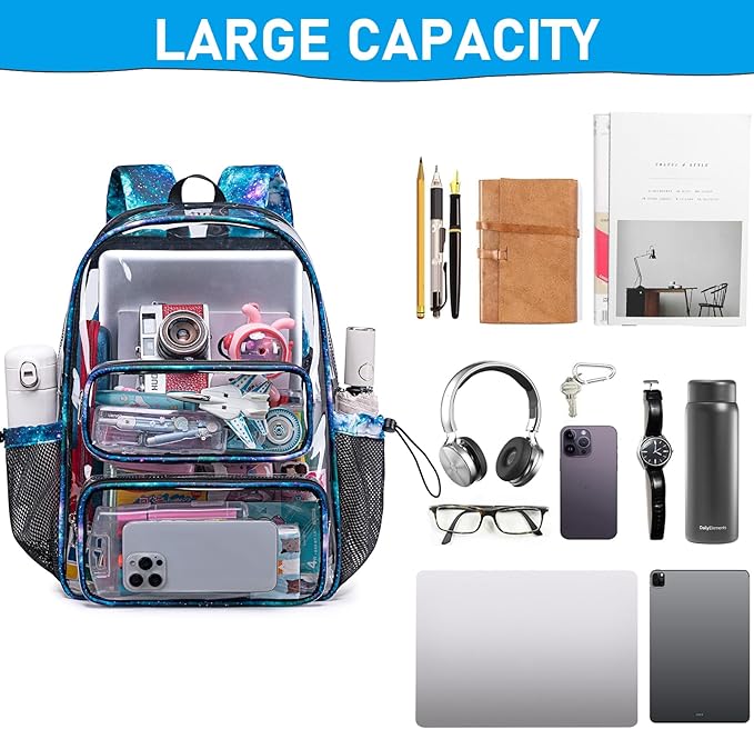 CAMTOP Clear Backpack Heavy Duty Transparent Bag See Through BookBag for Student School Work Festival Sport Travel (Starry Sky)