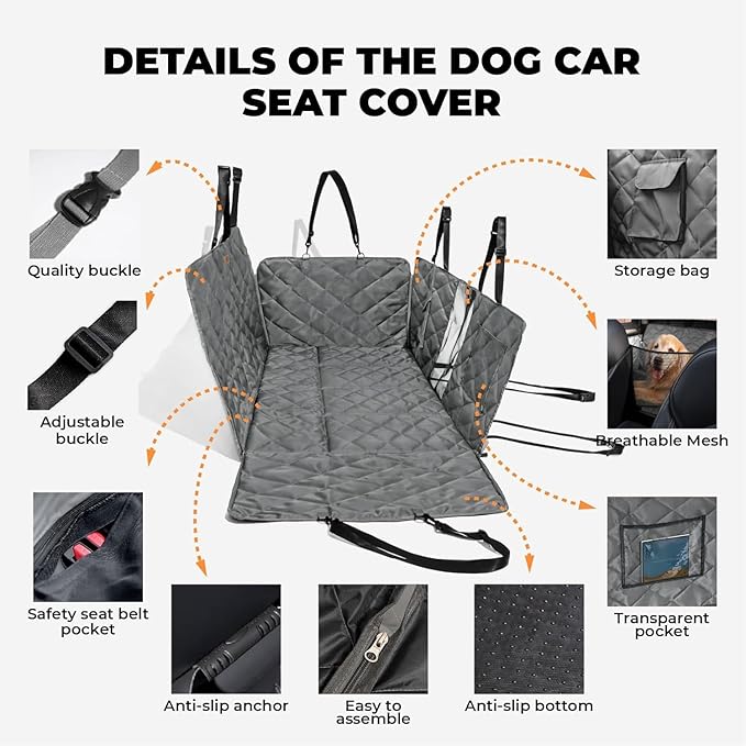 FUNNY FUZZY Dog Car Seat Cover, Back Seat Extender for Dogs - 420Lb Hard Bottom Waterproof Pet Car Seat Cover, 600D Heavy Duty Pet Hammock with Non-Slip Bottom for Cars, SUV, Trucks