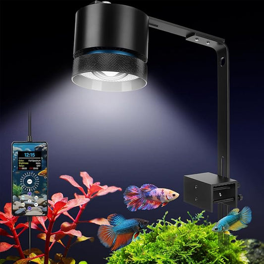 fishkeeper Aquarium Clip-On Stream Light with Auto Time Sync & 24/7, Full Spectrum LED Fish Tank Lights with 9 Colors, Set Any Timer & 1-100% Dimming, Adjustable Clamp for Freshwater Plants Tanks 100W