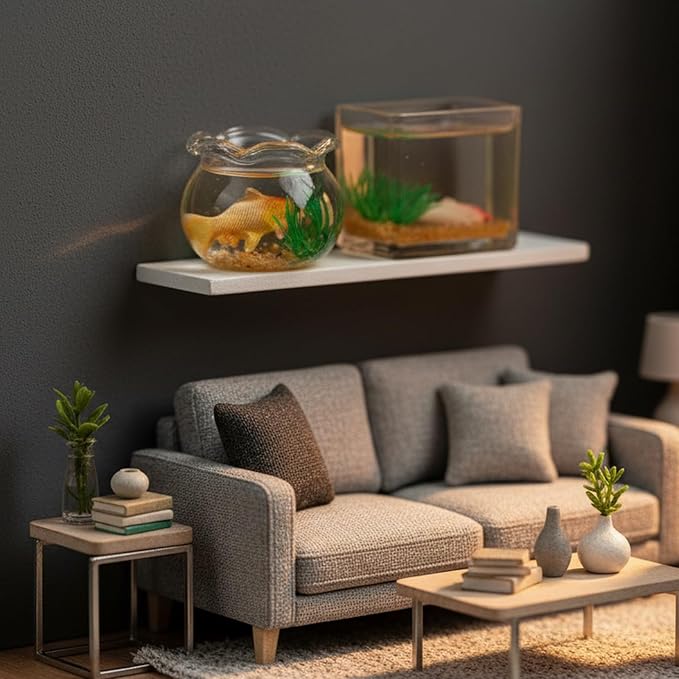 1/12 Dollhouse Fish Tank 2PCS Miniature Dollhoue Accessories Realistic Goldfish Bowl Resin Craft Random Fish Color, Micro Landscape Desktop Ornaments Décor for DIY Fairy Gardens & Model Displays
