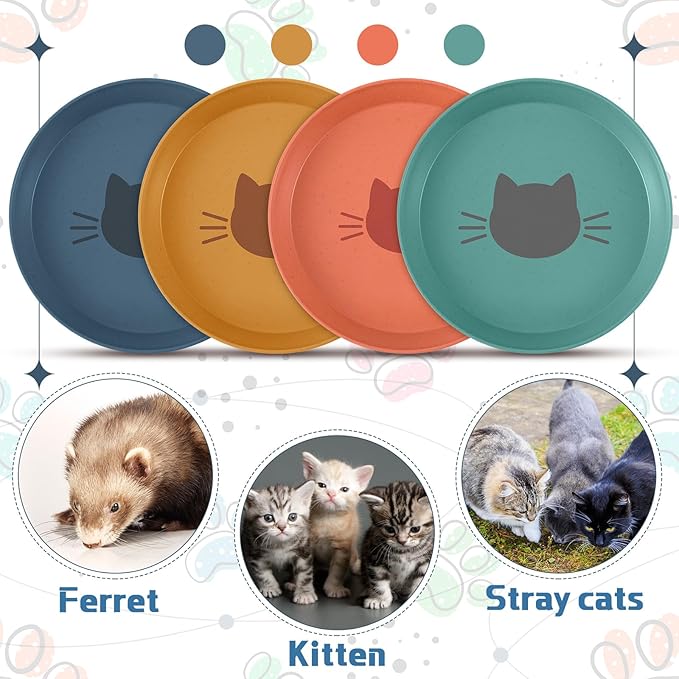 Gerrii 12 Pieces Beard Fatigue Relief Cat Bowl 6 Inch Round Shallow Cat Food Dish Wet Feeding Bowls Wide and Small Pet Dish for Kittens and Short Legged Kitten, Wheat Straw(Vintage Colors,Cute)