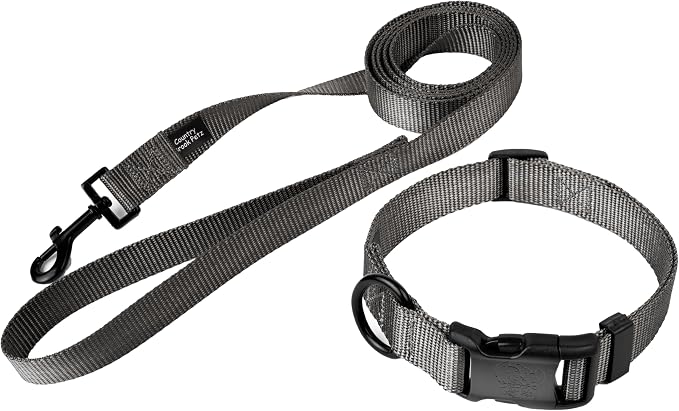Country Brook Petz - Everyday Nylon Dog Collar and Leash - 10+ Cool Colors (3/4 Inch, Medium, Charcoal)