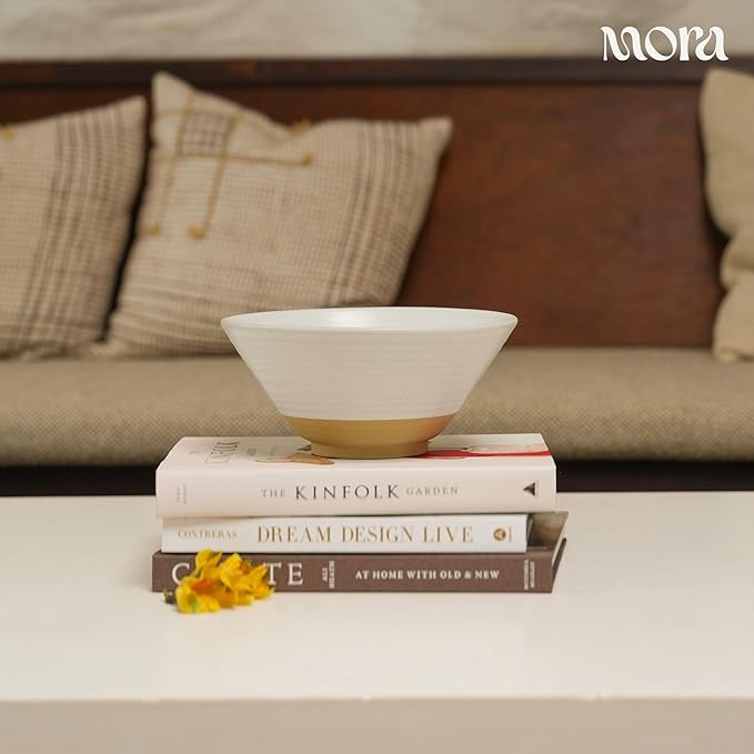 MORA Ceramic Ramen Bowl Set of 2, 45oz - Great for Pho, Miso Udon Soup, Instant Noodles, Serving, Thai or Asian Food - Microwave Safe Large Japanese Noodle Bowls, Modern Kitchen - Oat