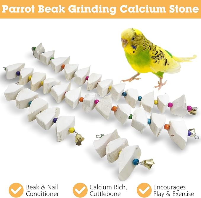 BNOSDM Bird Toys with Cuttlebone 4 Pack Hanging Cuttle Bone Chew Toys Natural Bird Beak Grinding Stone Parakeet Calcium Toys Bird Cage Accessories for Budgies Cockatiels Lovebirds Conures Parrots (12)