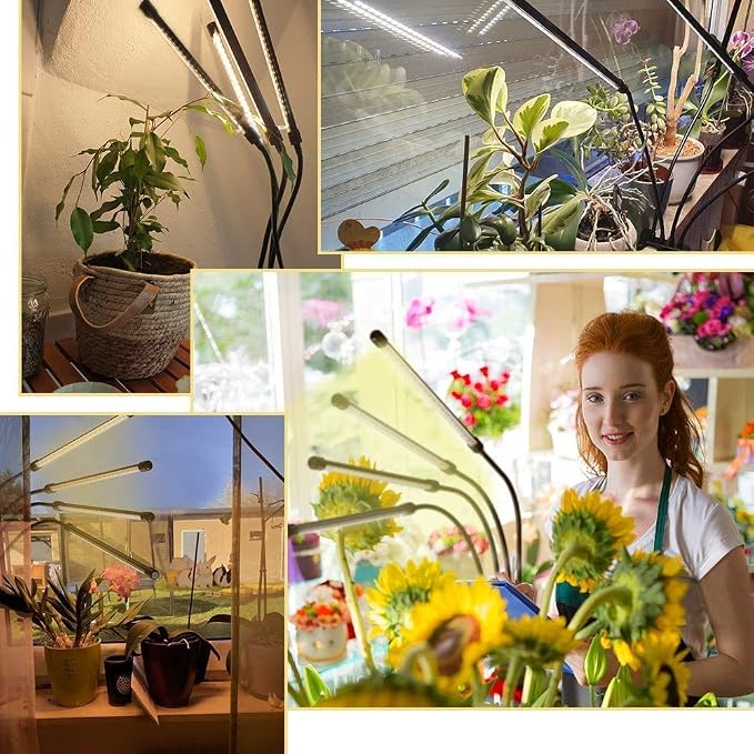 Plant Lights for Indoor Plants, Grow Lights for Seed Starting Auto ON & Off Full Spectrum LED with Timer 4 Tubes