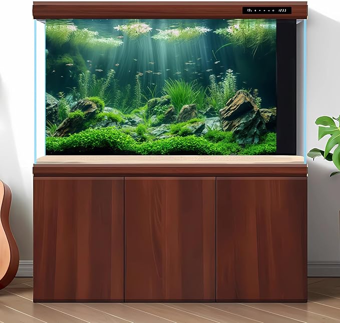 Underwater Aquarium Background Under The Sea Ocean Bed Stone Grass Leaves Fish Tank Background Vivid Fresh Aquatic Green Plants Rock with Moss Aquarium Fish Tank Backgrounds Decor Vinyl 72x24in