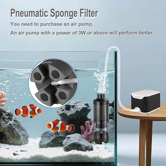 Carefree Fish Aquarium Sponge Bubble Filter with Fish Poops Collector Quiet for 8~20Gal Fish Tank for Saltwater and Freshwater(Not Include Air Pump)