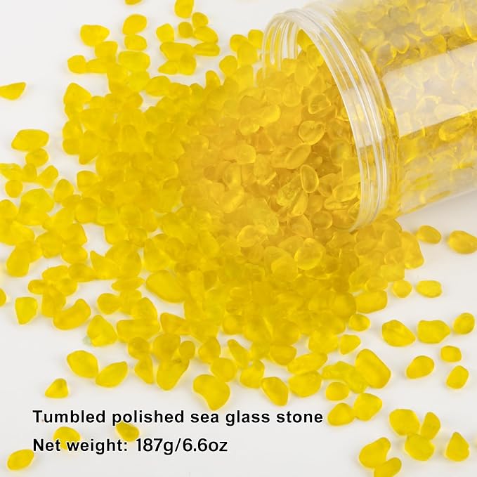 QEQEKAKA Sea Glass Stones for Crafts 0.5LB Yellow Pebbles Gemstones Bulk | Small Glass Stones for Beaching Wedding DIY Decor Aquarium Turtle Tank Vase Filler (187g/6.6oz)
