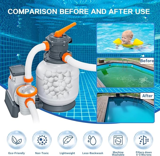 Shelprojsu 3.1 lbs Pool Filter Balls for Sand Filters Pump,Reusable Swimming Pool Filter Balls,Pool Filter Media Balls,Sand Filter Balls for Above & Ground Pool,Efficient Replace 100 lbs Filter Sand | Eco-Friendly Polysphere Cotton Pool Filter Balls