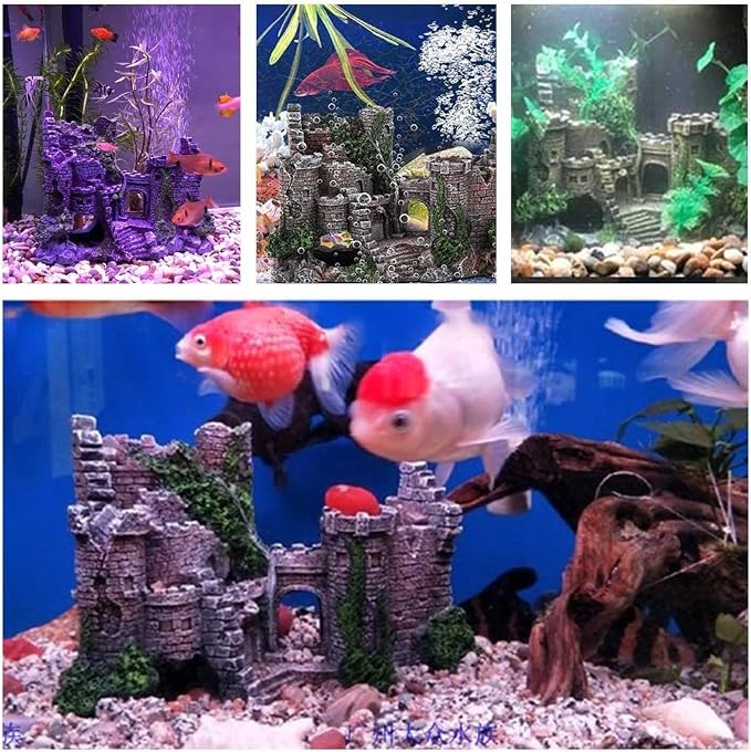 Ancient Castle Design Resin Aquarium Decoration Hideouts Stone Cave Hide House, Simulation Resin Hide House Fish Tank Aquarium Ornaments Decor