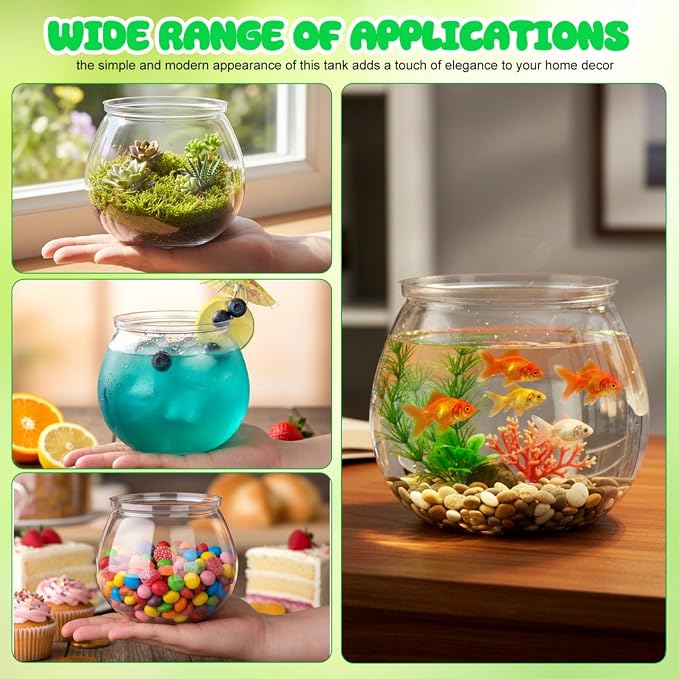 Angoily Transparent Plastic Fish Bowl 5.11 Inch Small Round Aquarium Tank for Desktop Home Office Decoration and Goldfish