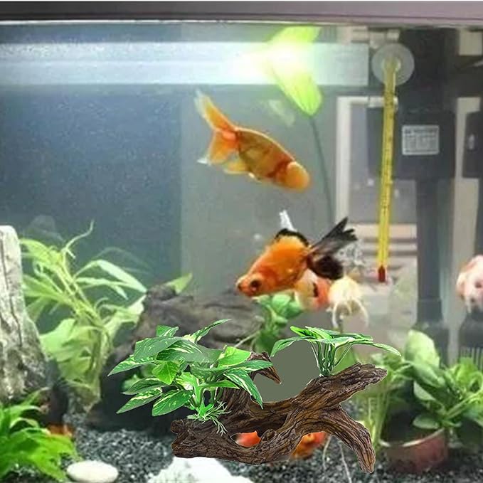 alfyng Resin Driftwood Fish Tank Decorations Trunk Cave Aquarium Decor Ornaments Simulation Plants Betta Silk Leaf Tank Accessories Goldfish Bowl Décor (A)